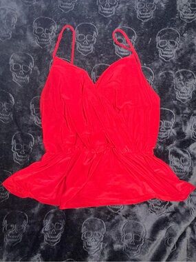 Red Spaghetti Strap Peplum Top